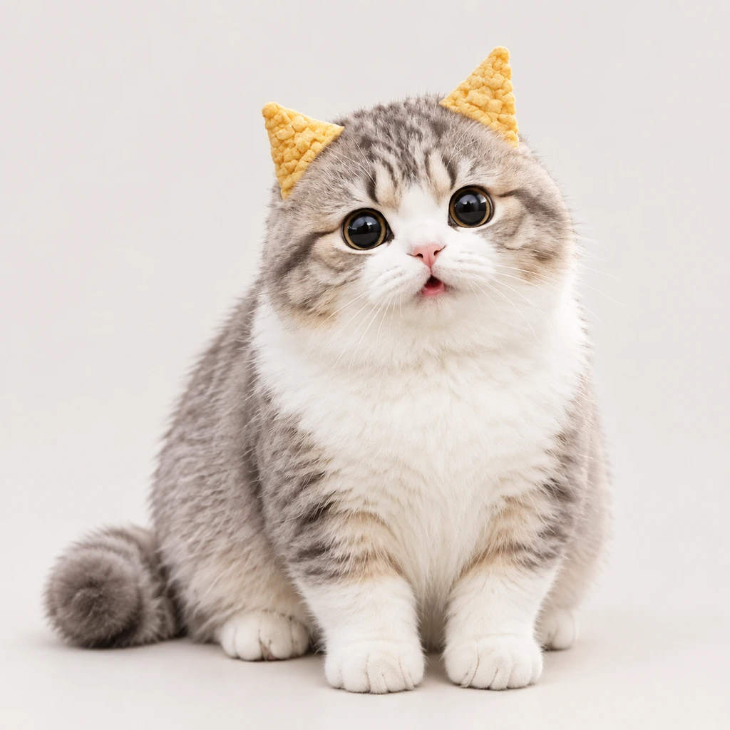 A little cat whose ears curl over like pastry